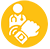 Yellow circular icon with white hand holding a padlock and user silhouette