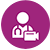 White icon of a person beside a building, book, and graduation cap on a magenta background