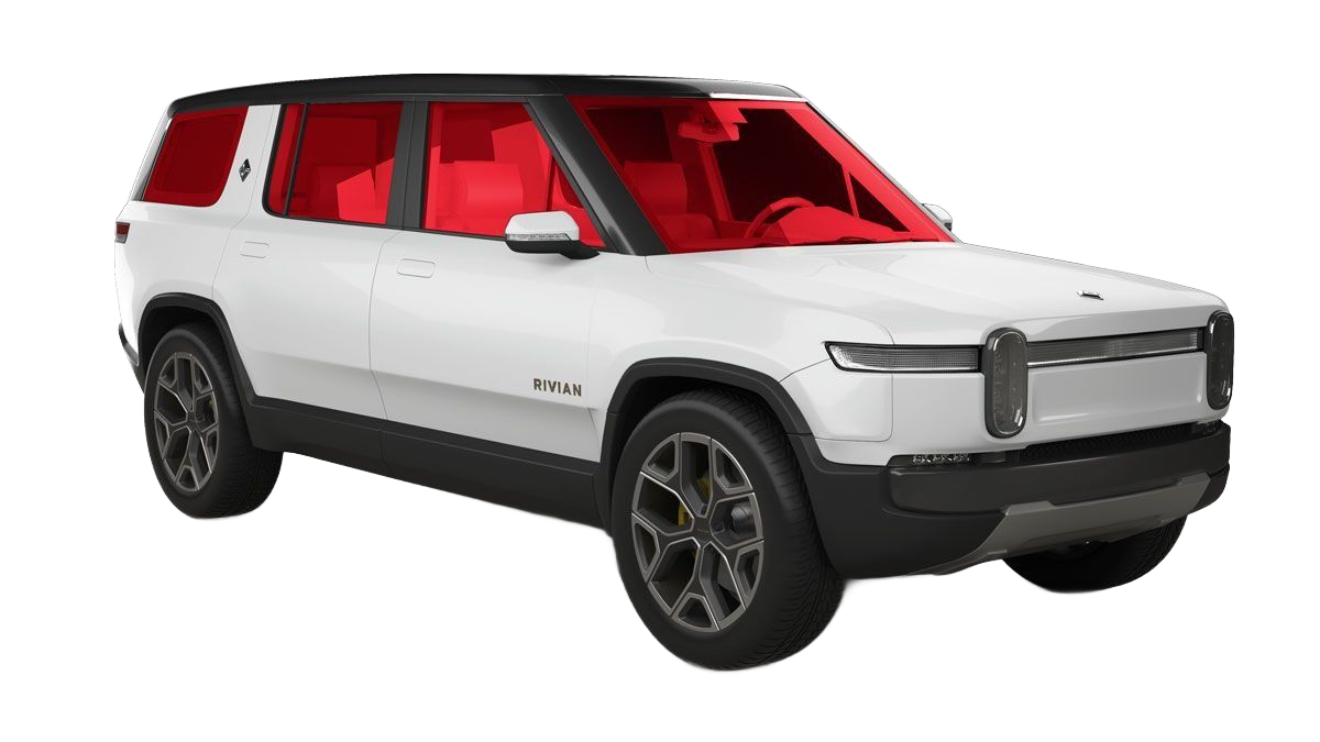 White SUV with red-tinted windows, viewed from the front-left on a white background