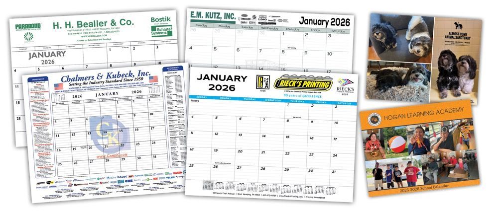 Custom printed calendars by Rieck's Printing in West Reading, PA