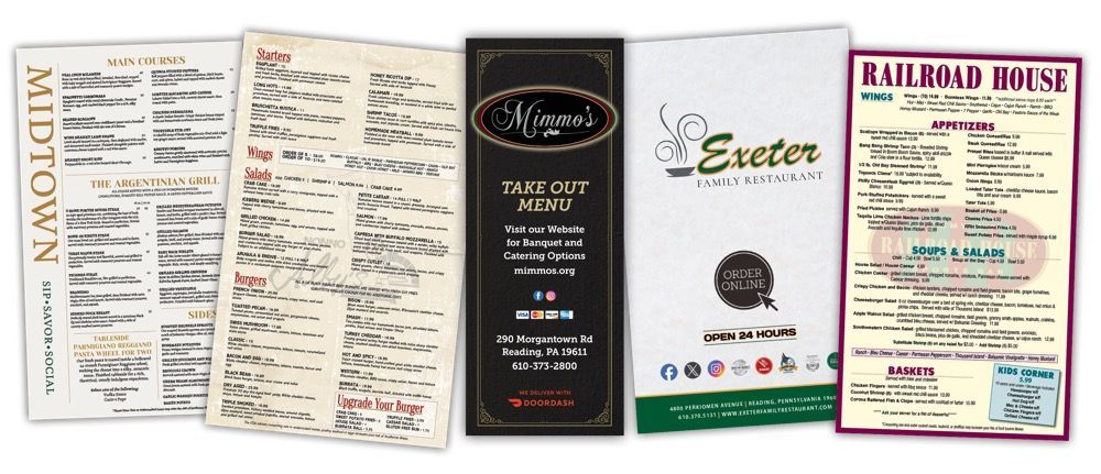 Custom printed menus by Rieck's Printing in West Reading, PA