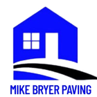 A blue house icon above a black sweeping path, with the text "MIKE BRYER PAVING" below in blue.