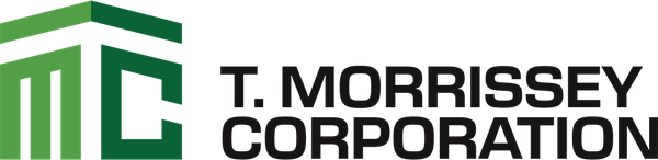 T. Morrissey Corporation logo with green columns and black text on white background