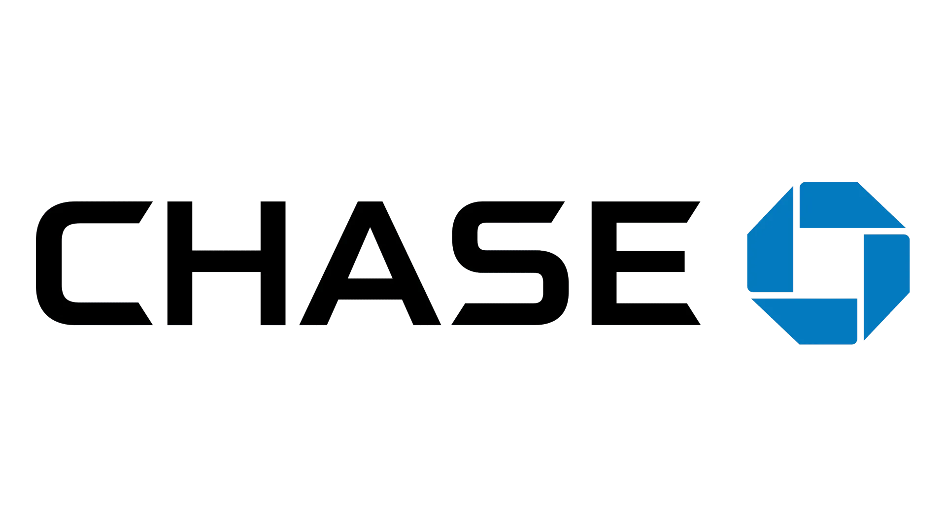 Chase bank logo in black with blue octagonal symbol on white background