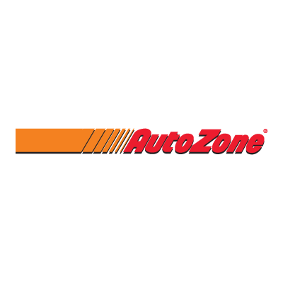 AutoZone logo with orange bar and red italic text on a white background