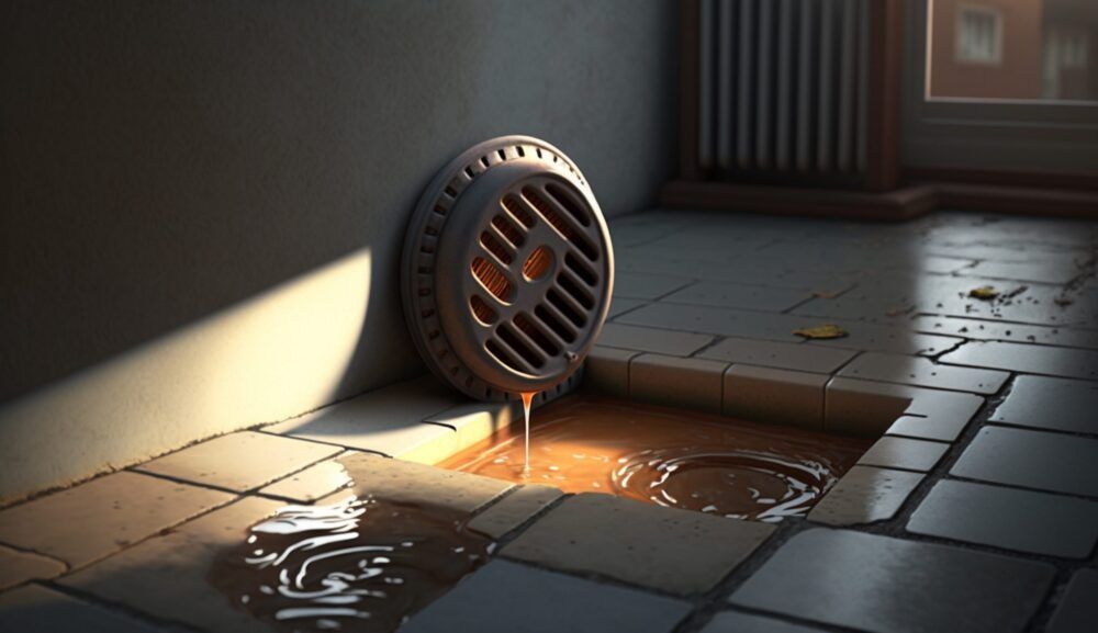 A manhole cover with water coming out of it