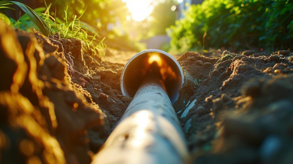 A close up of a pipe coming out of the ground.
