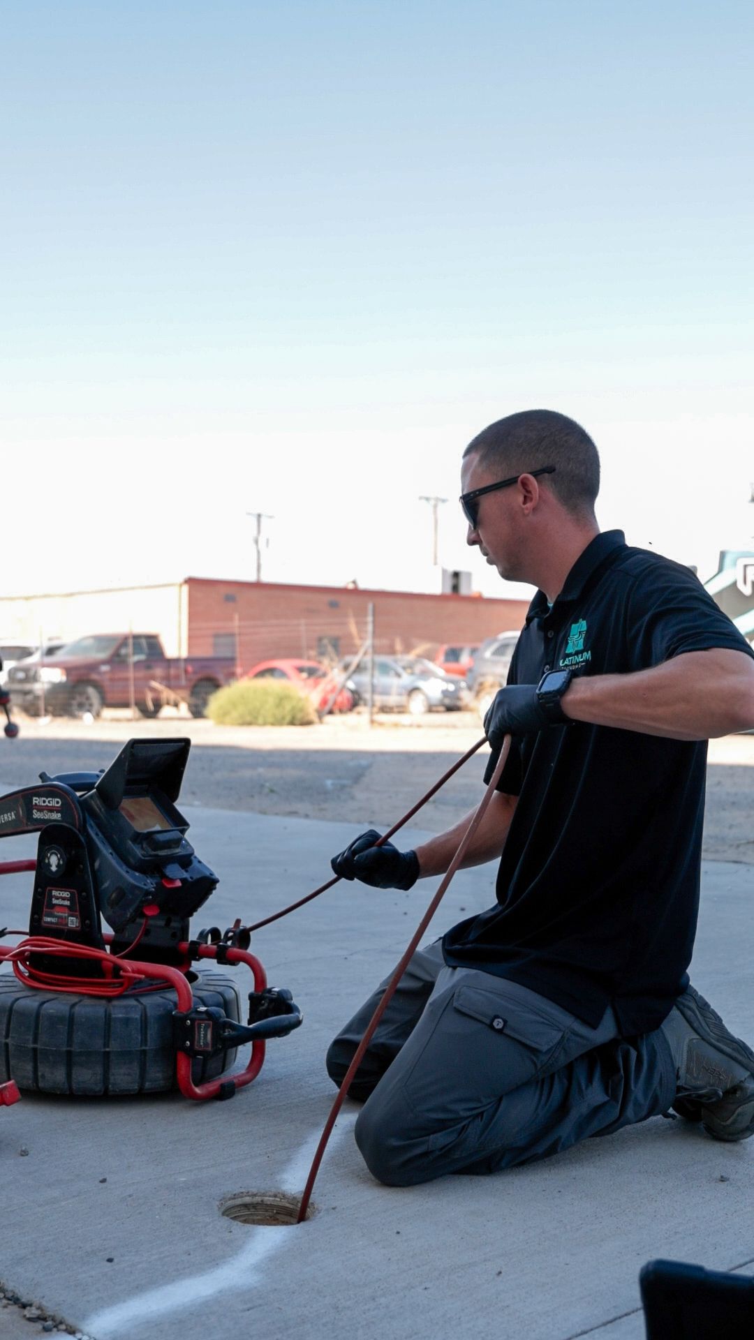 Platinum Plumbing employee using a sewer jetter