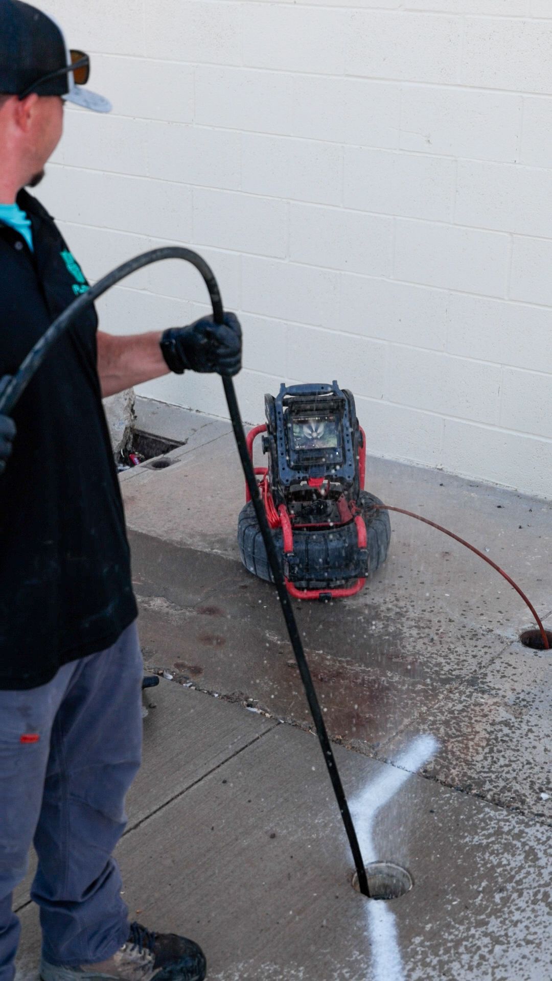 platinum plumbing employee is using the sewer jetter