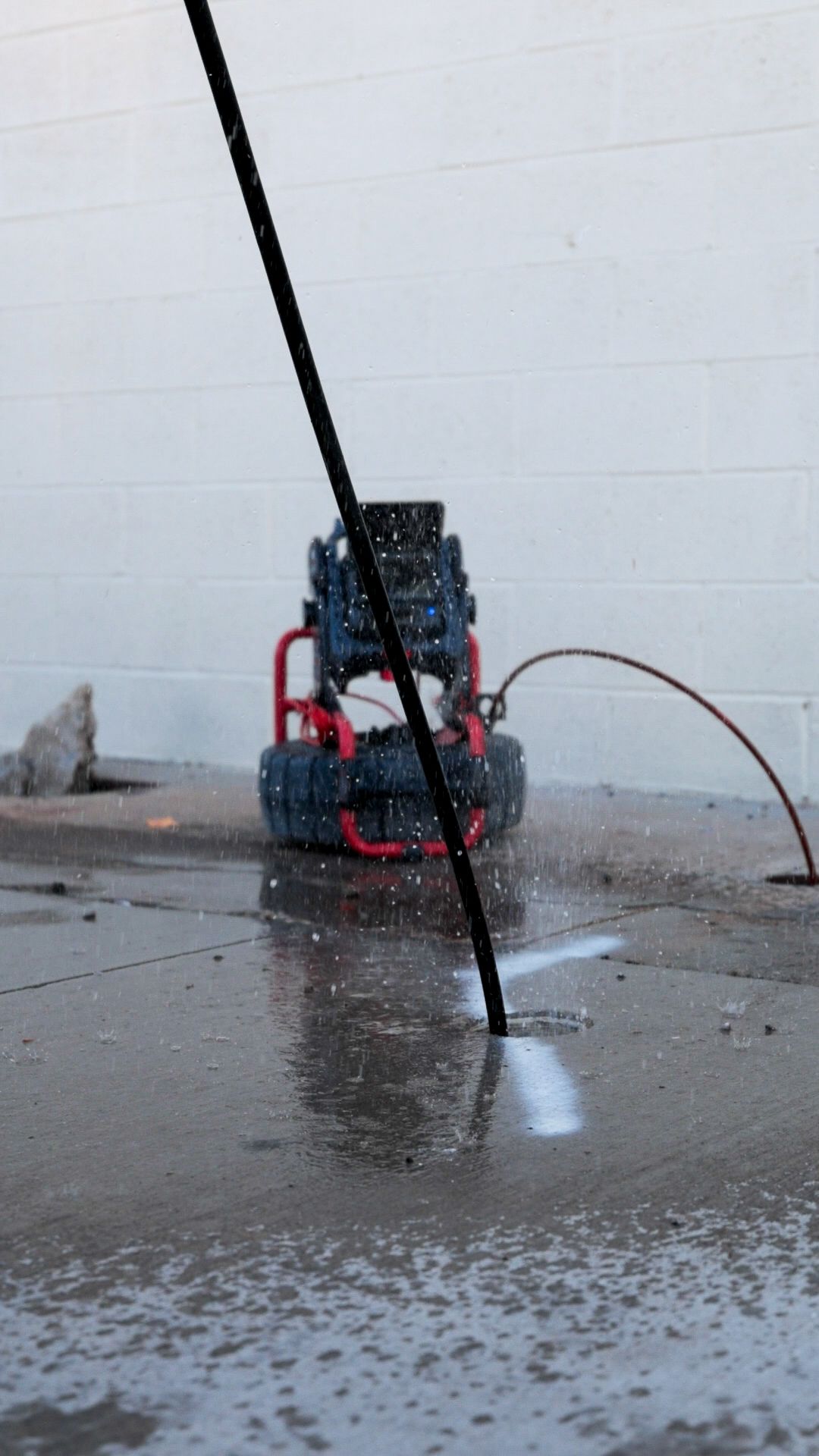 sewer jetter is being used at a house.