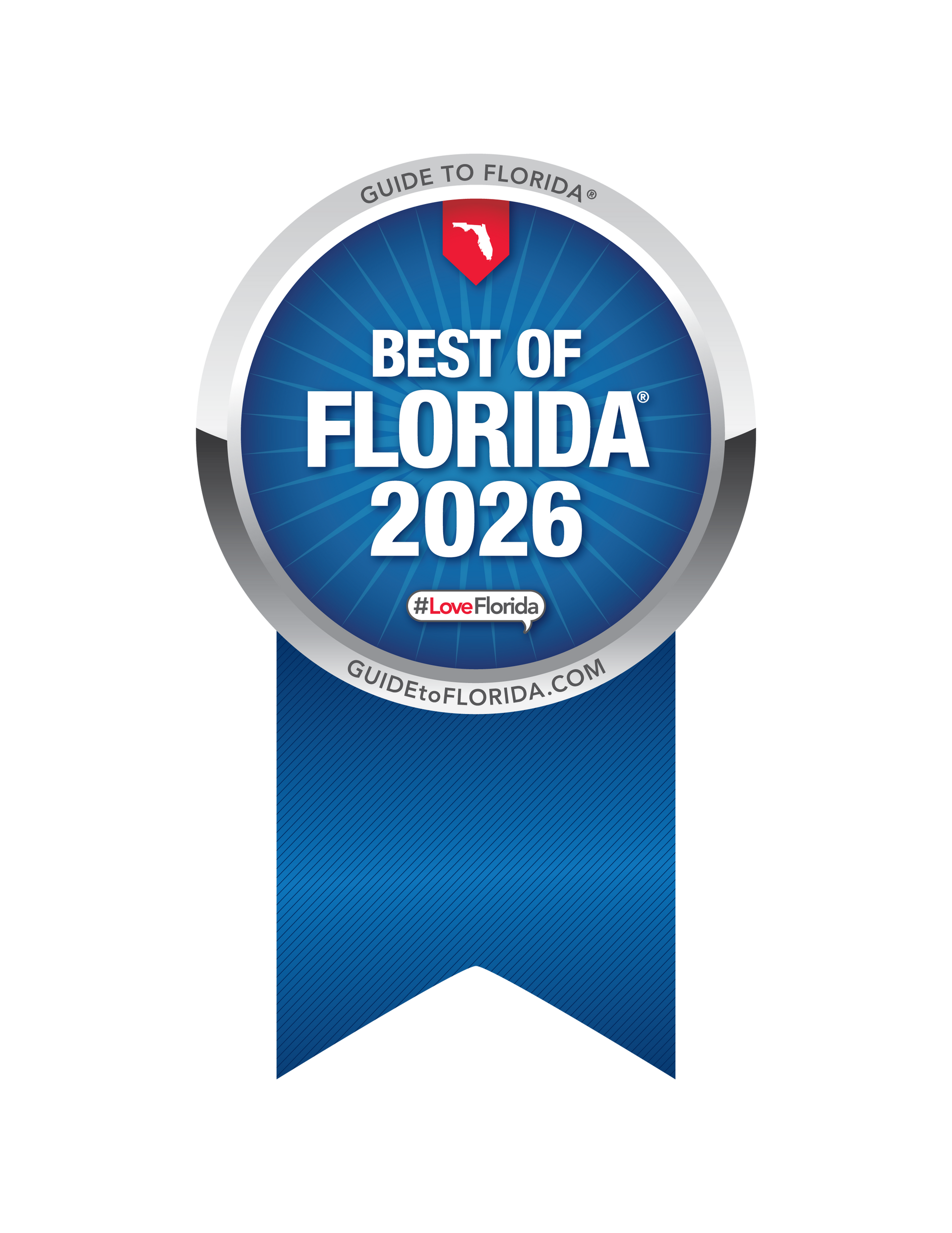 Best of Florida 2026 blue award ribbon badge with a silver medallion