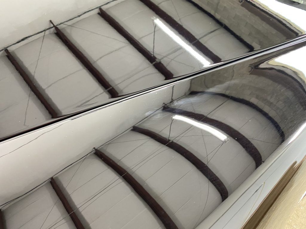 A close up of a staircase with curved steps
