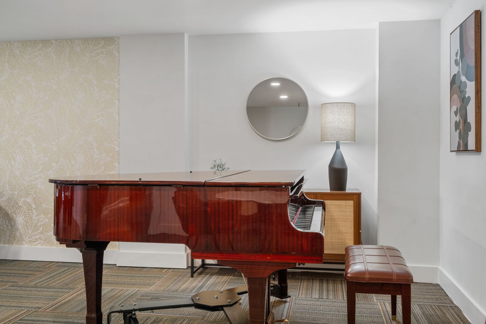 Grand piano at Clairmont Crest senior living apartments in Decatur, GA.