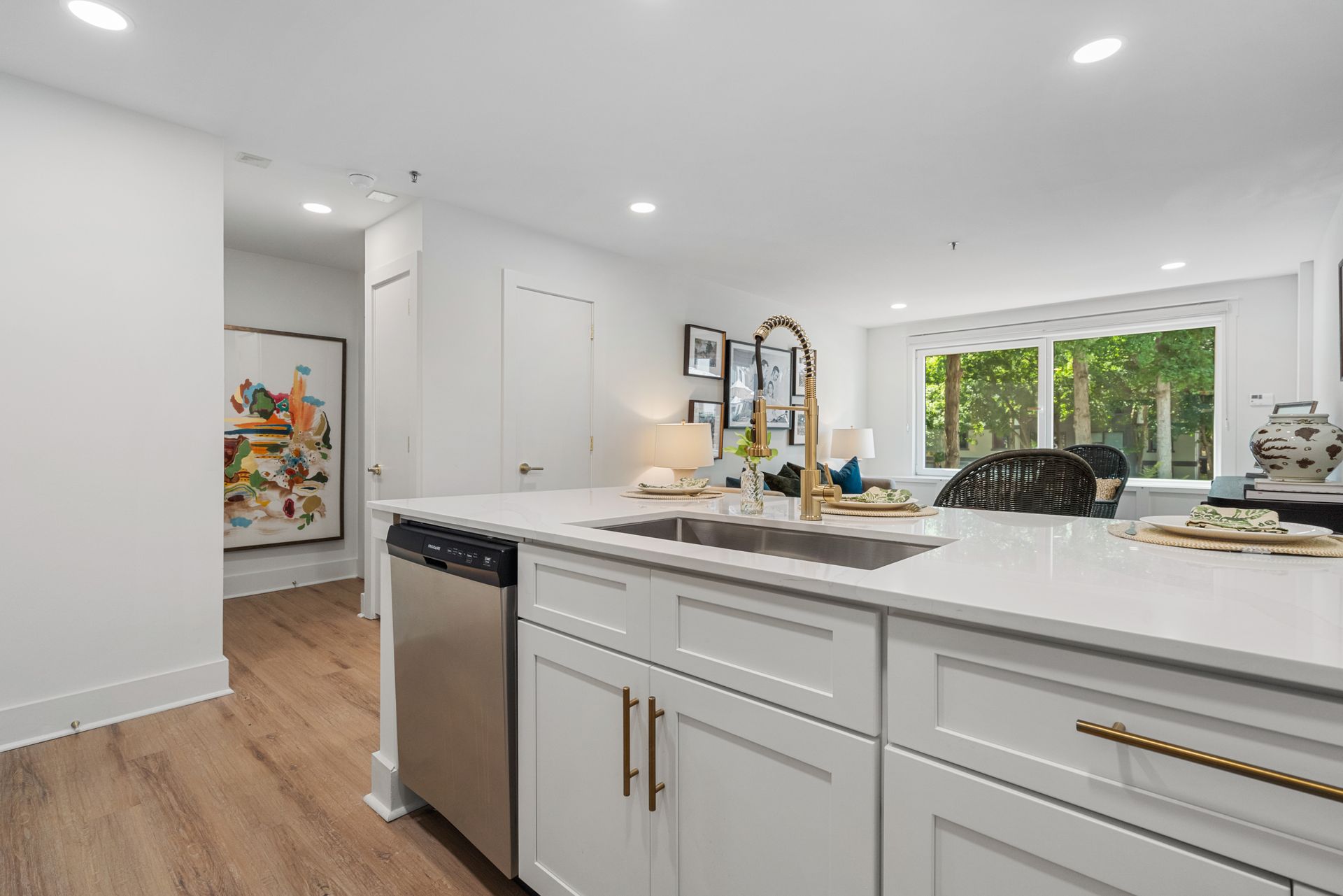 Ample cupboard and drawer space in a model home's kitchen at Clairmont Crest senior living apartments in Decatur, GA.