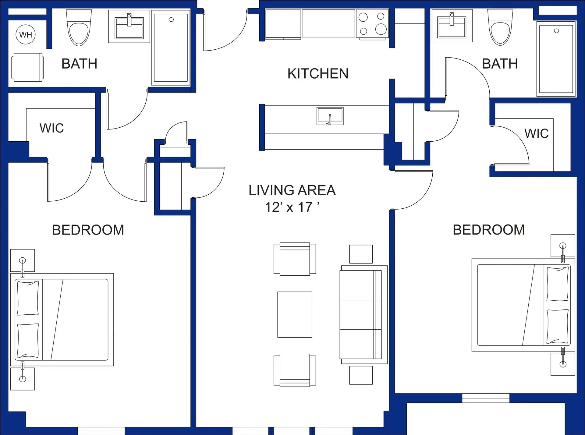 Andover studio floor plan layout at Clairmont Crest senior living apartments in Decatur, GA.