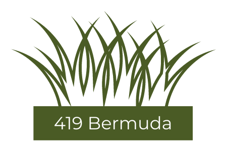 A logo featuring stylized green grass blades above a dark green rectangle containing the white text