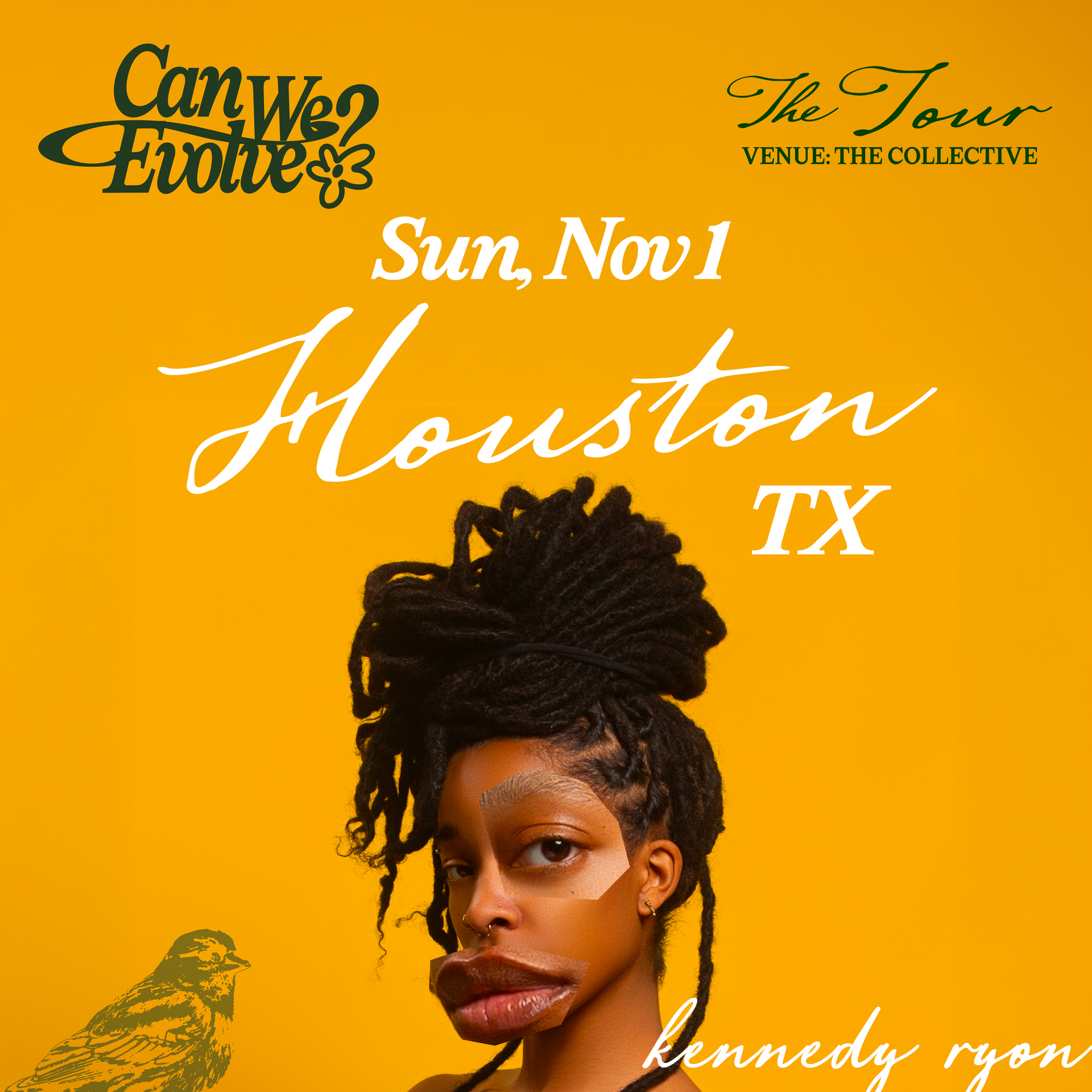 Concert poster for The Can We Evolve Tour in Houston, TX, featuring Kennedy Ryon and event date Nov 1