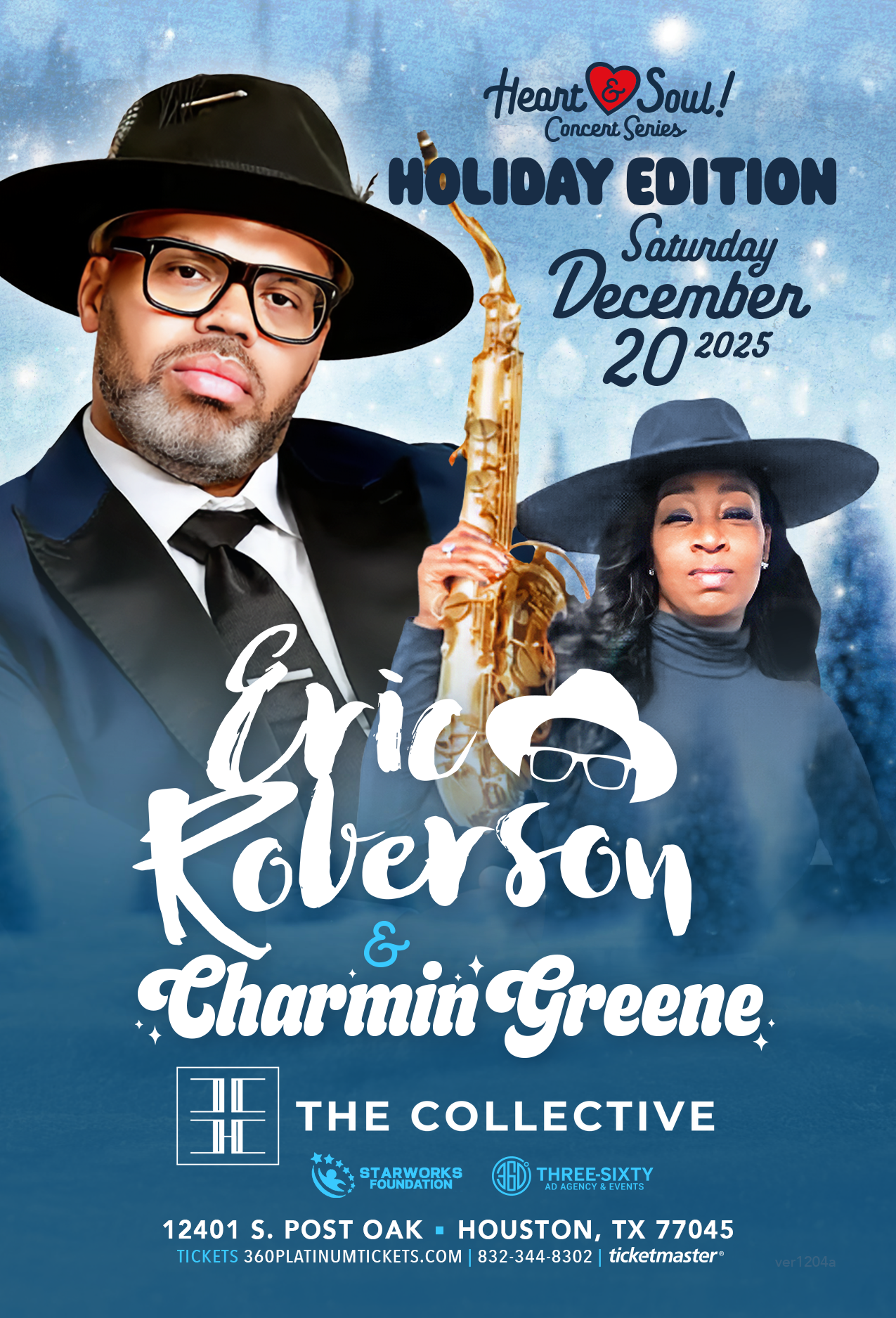 Concert poster featuring Eric Roberson and Charmin Greene at The Collective in Houston, December 20, 2025.