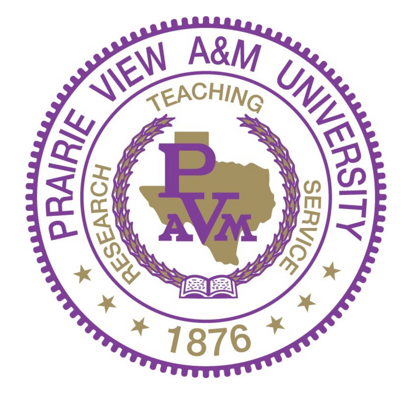 The prairie view a & m university seal is purple and gold