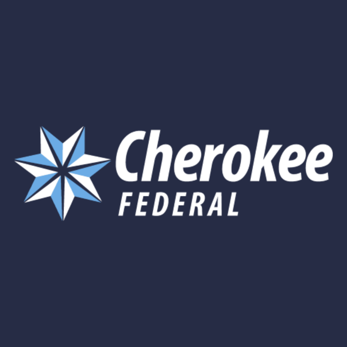 Cherokee Federal logo with a blue and white starburst and white text on a dark blue background.