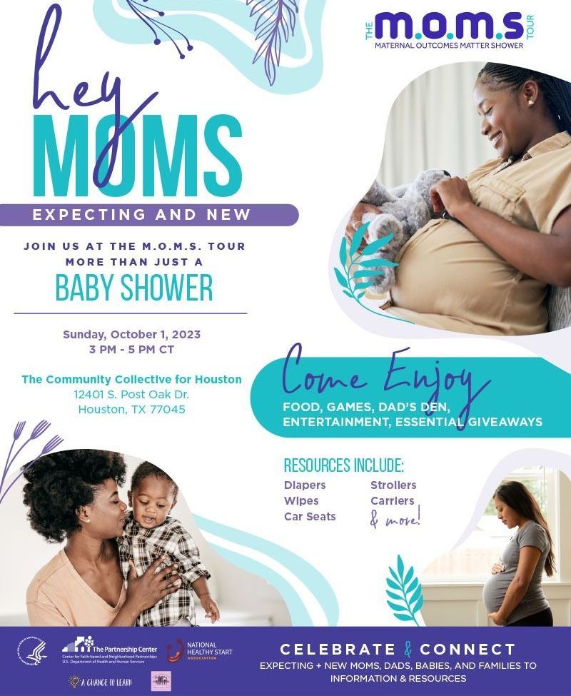 A flyer for a baby shower with a pregnant woman holding a baby.