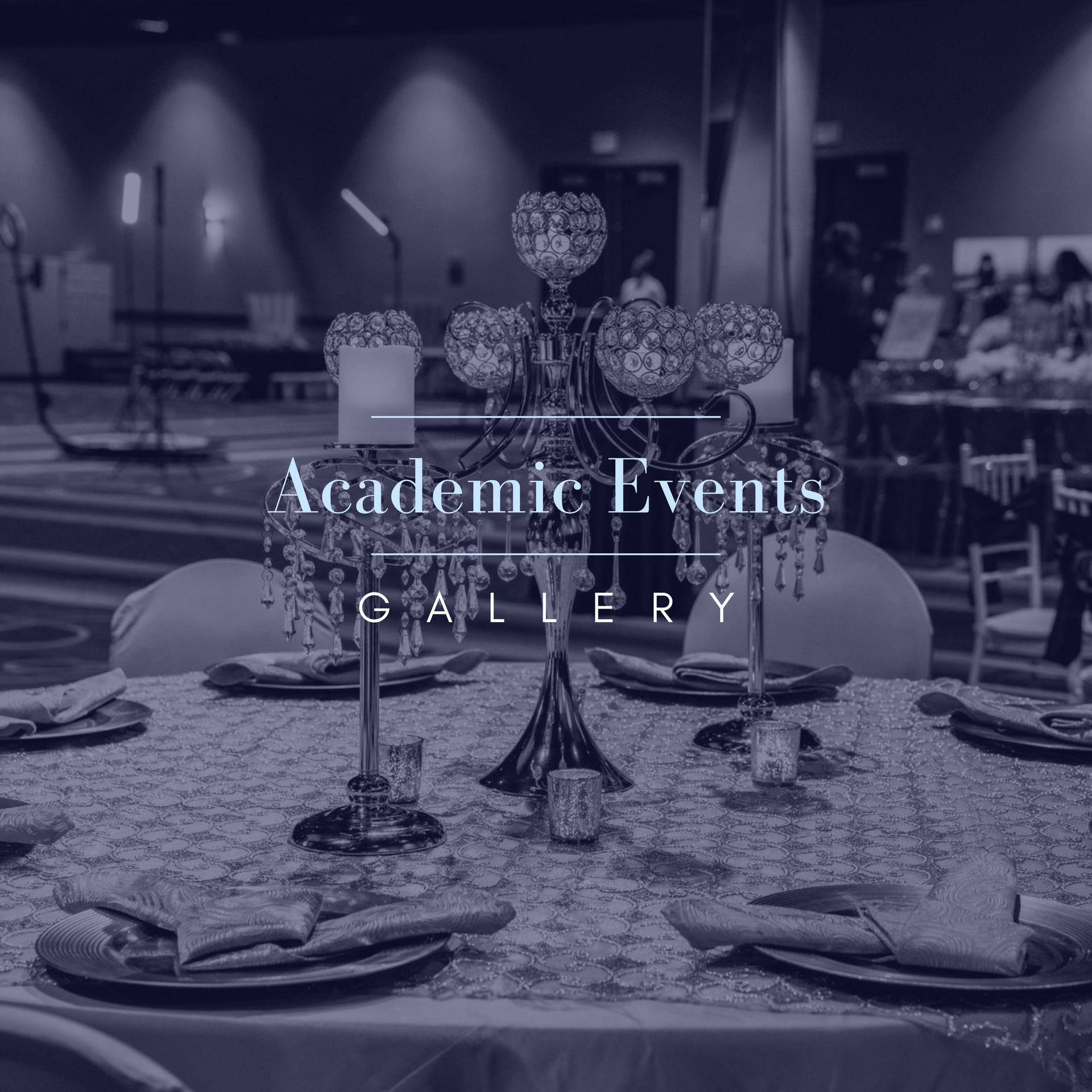Elegant table setting for an academic event, with a crystal centerpiece.