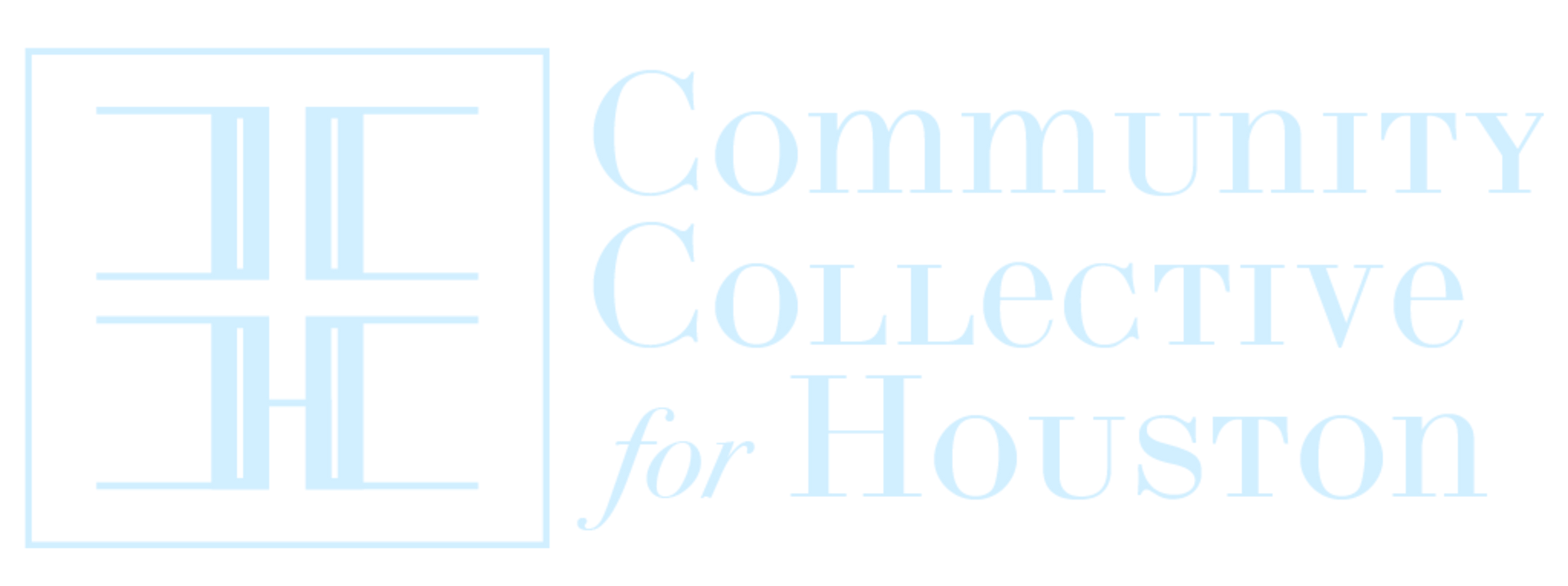 The community collective for houston logo is blue and white.