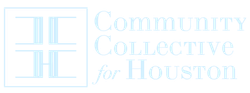 The community collective for houston logo is blue and white.