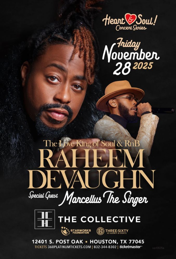 Concert flyer for Raheem DeVaughn at The Collective in Houston on Nov. 28, 2025.