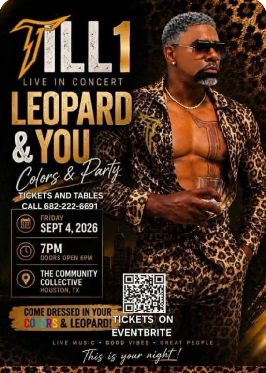 TIL1 live concert flyer for “Leopard & You Colors & Party” with ticket info and leopard-print design
