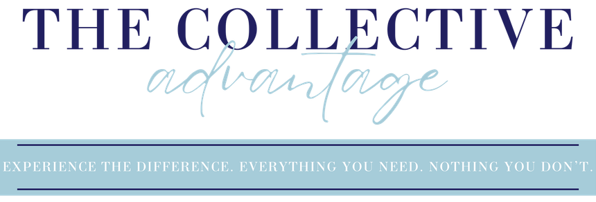 The Collective Advantage logo on a pale blue background with elegant navy and script text.