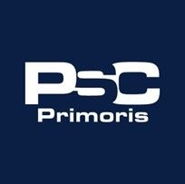 PSC Primoris logo with white letters on a dark blue background.