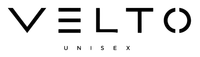 Logotipo negro de VELO con la palabra “UNISEX” debajo sobre un fondo blanco.