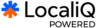 LocaliQ logo with blue and orange asterisk icon and the word “POWERED” beneath it