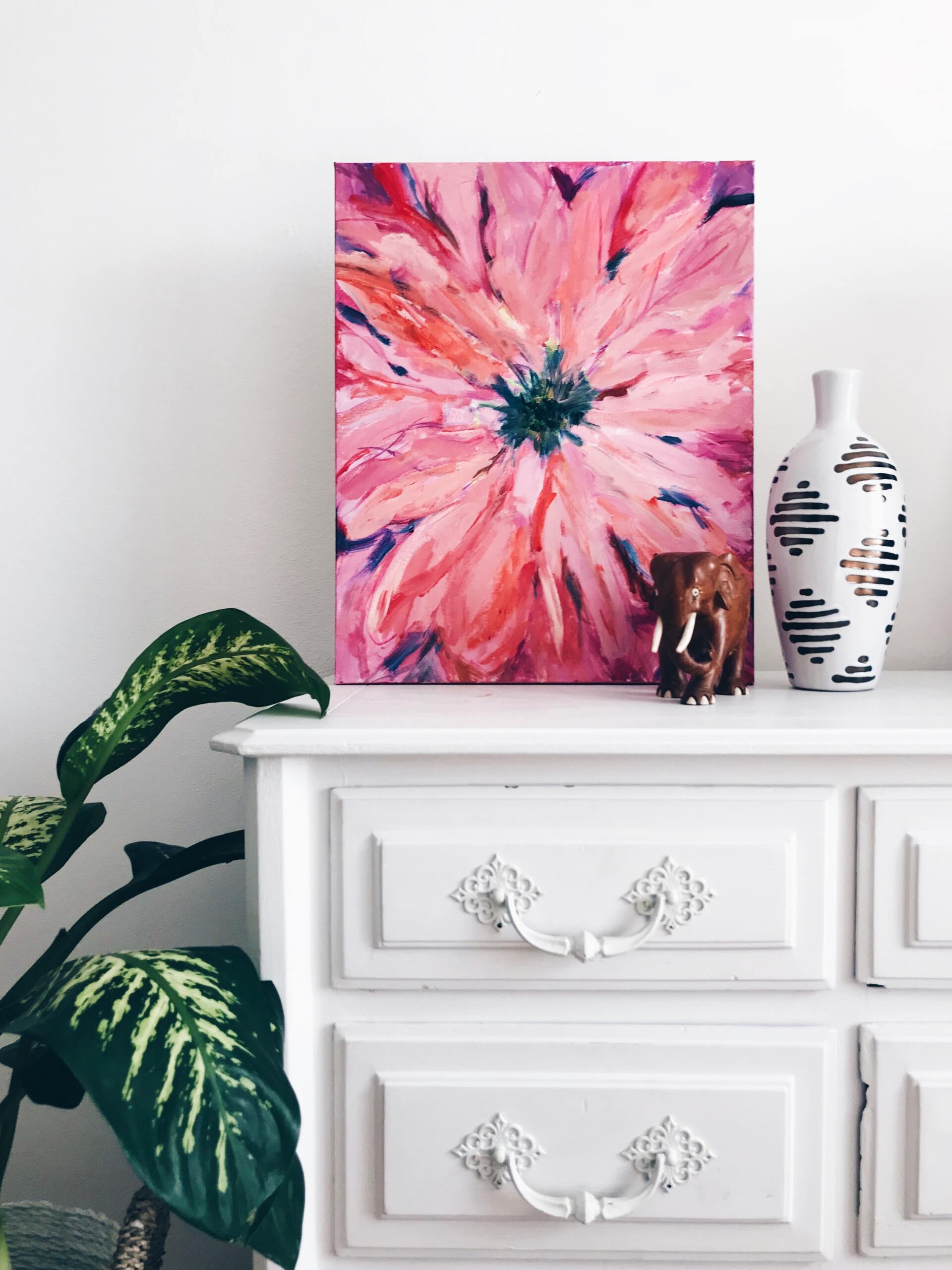 A Painting of a Pink Flower is on a White Dresser — Dynamic 2-Pack In Rockville, QLD