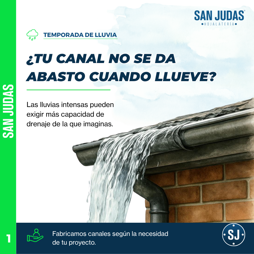 Canal para lluvia con capacidad de drenaje adecuada para evitar rebalses y humedad en fachadas.