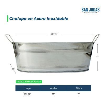 Chalupa/ Tina Ovalada en Acero Inoxidable
