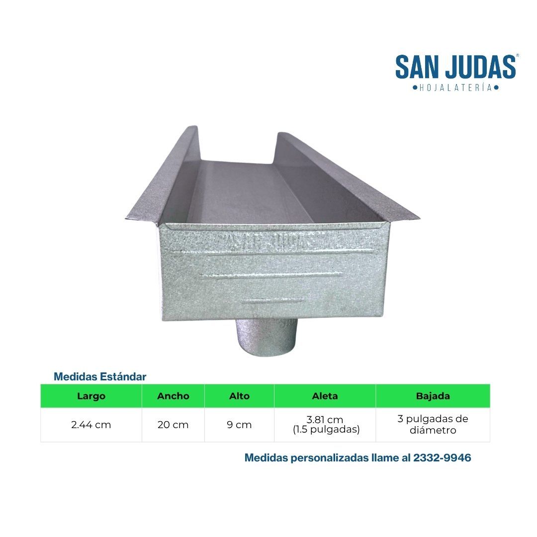 Canal Cuadrado con Tope y Bajada en Aluzinc