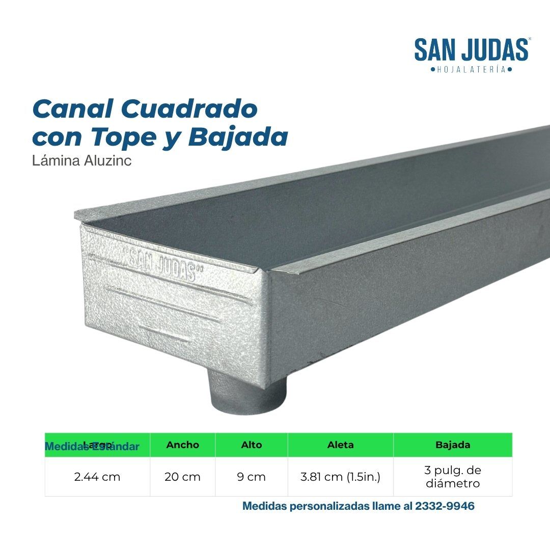 Canal Cuadrado con Tope y Bajada en Aluzinc