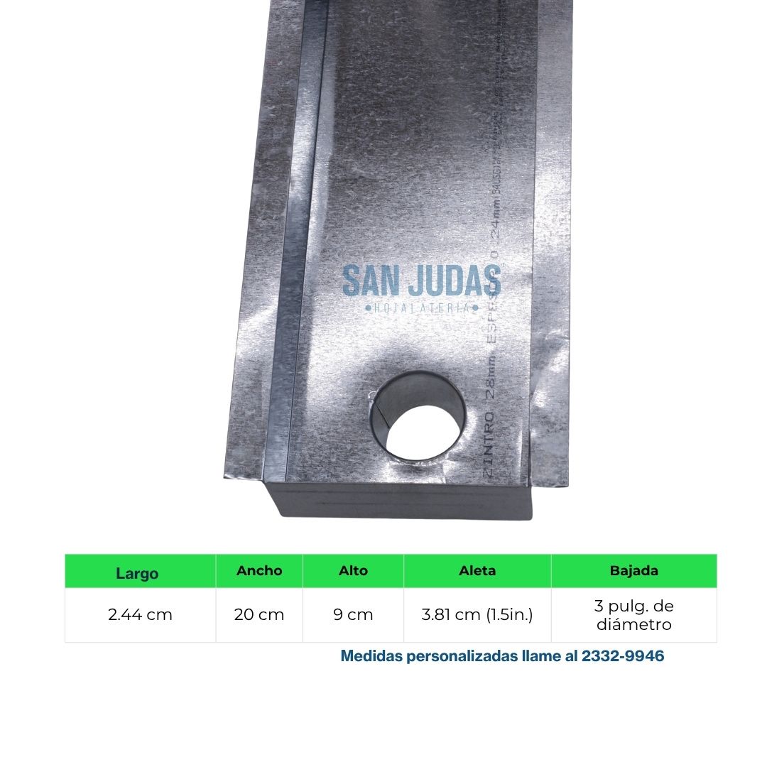 Canal Galvanizado Cuadrado con Tope y Bajada