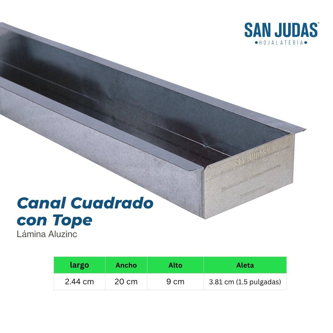 Canal Cuadrado con Tope en Aluzinc