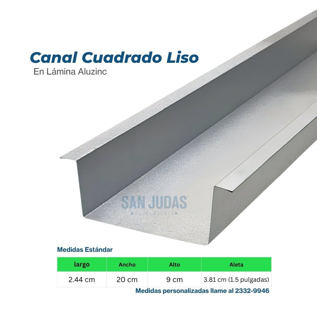 Canal Cuadrado Liso de Lámina Aluzinc