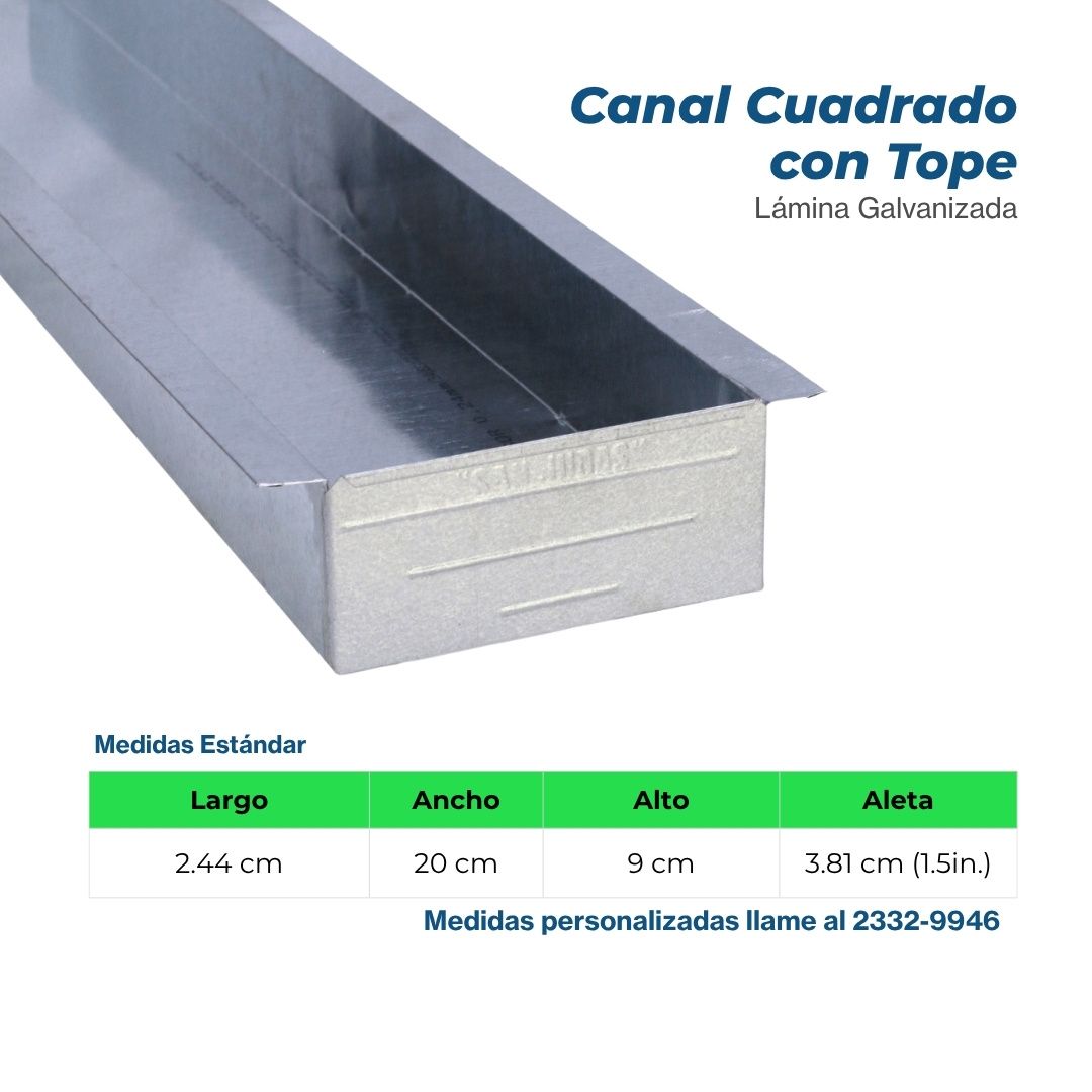 Canal con Tope en Lámina Galvanizada