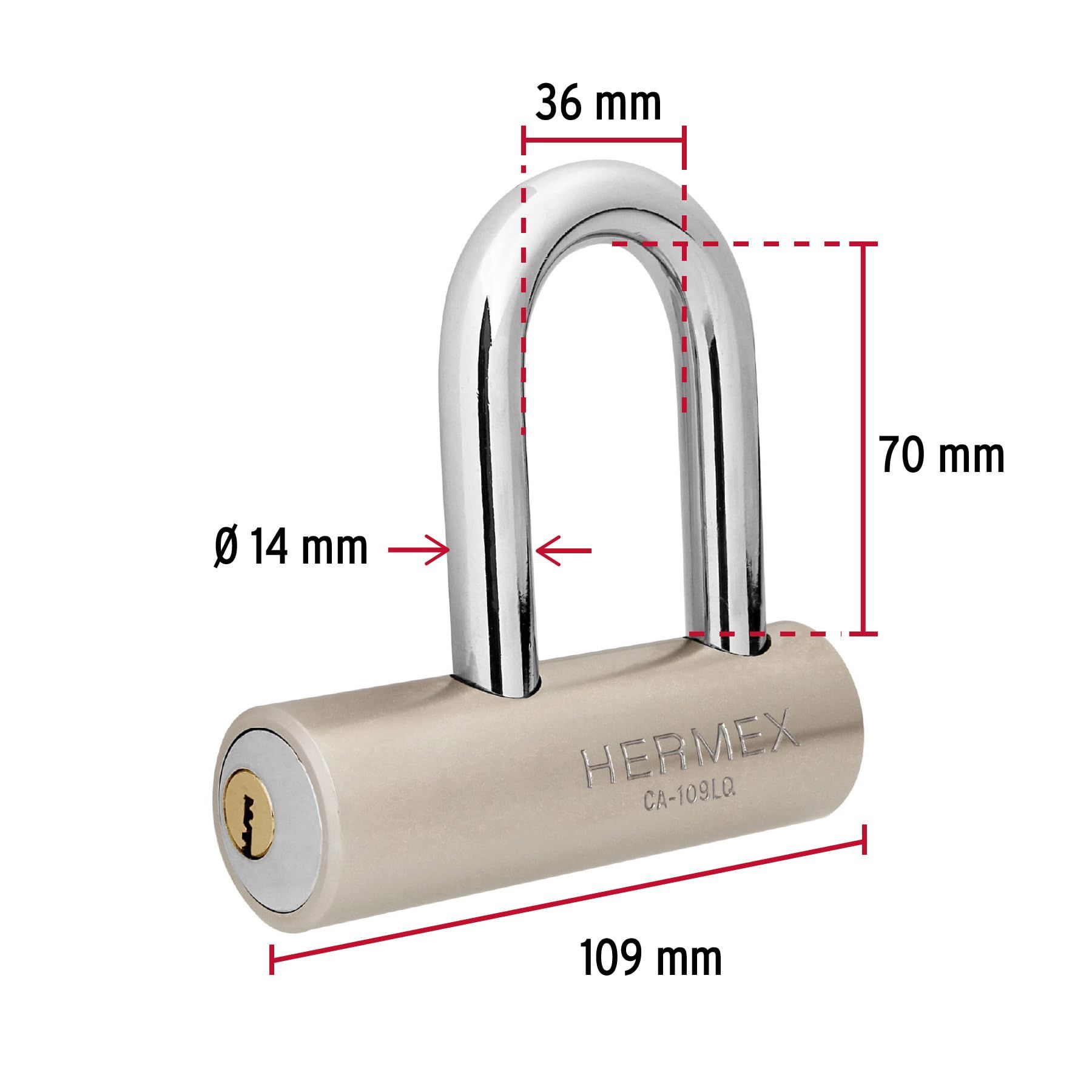 Candado Hermex 109 de Acero de Máxima Seguridad | Gancho Largo de 109 mm