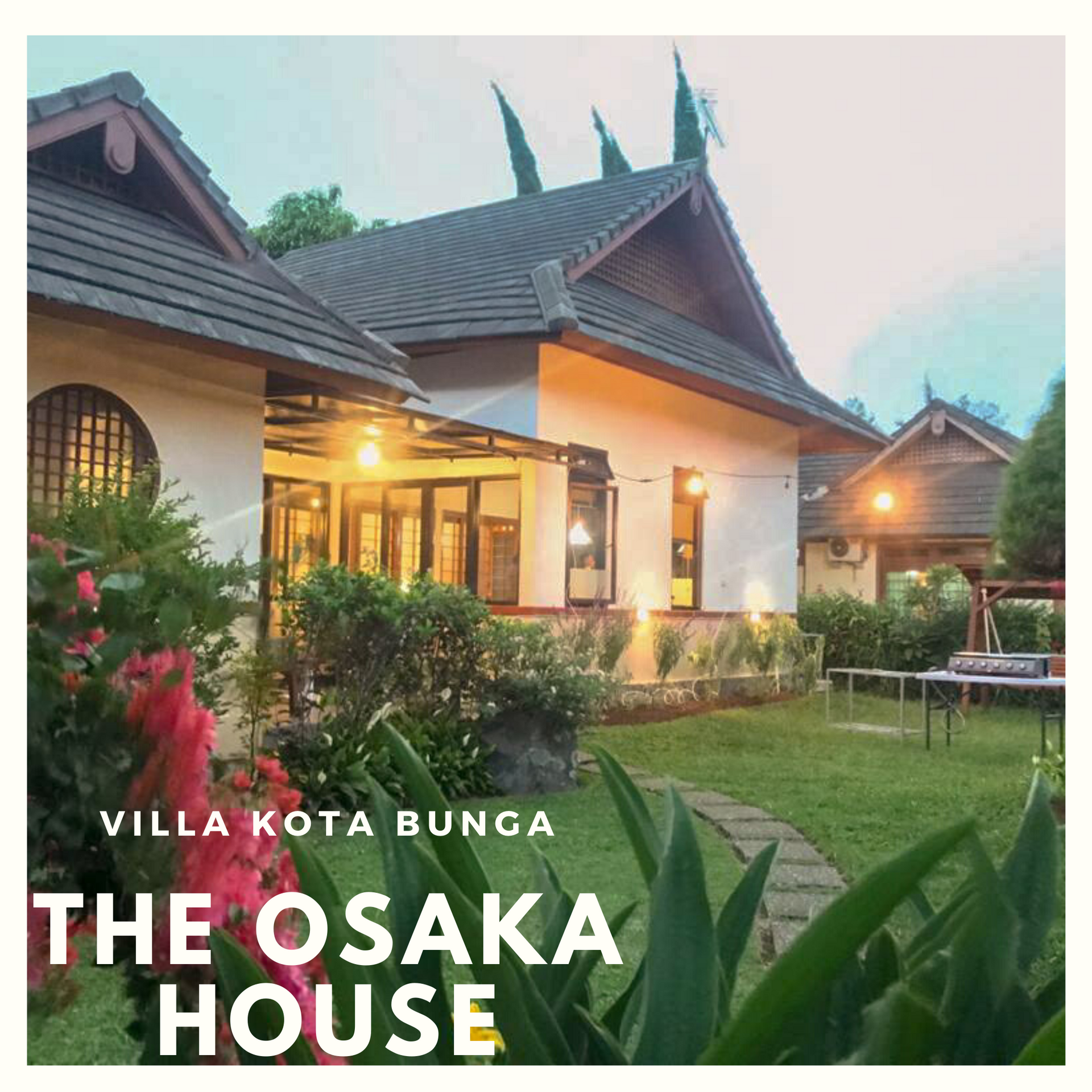 Villa Kota Bunga, The Osaka House exterior view with garden and lawn.
