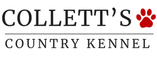 Collett&rsquo;s Country Kennel logo with black text and a red paw print