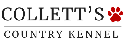 Collett’s Country Kennel logo with red paw print and black text on white background