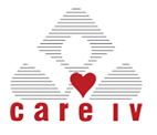 Logo: red heart in white geometric shape, with 