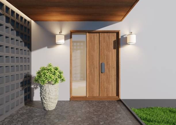 Modern wooden front door.