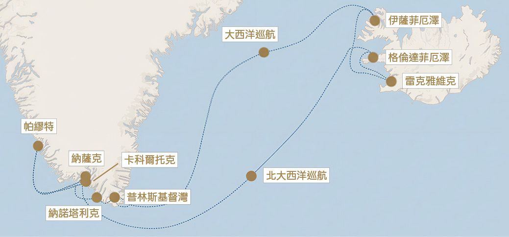 路線圖,圖中以棕色圓點和文字標籤標示了多個站點。